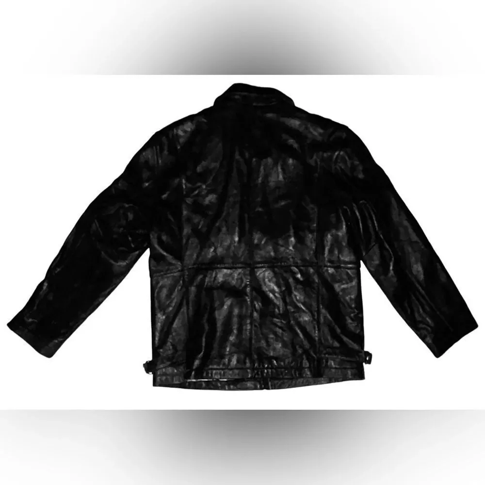 Brandini Leather Jacket Mens Medium Black Soft Leather Full Zip Motorcycle